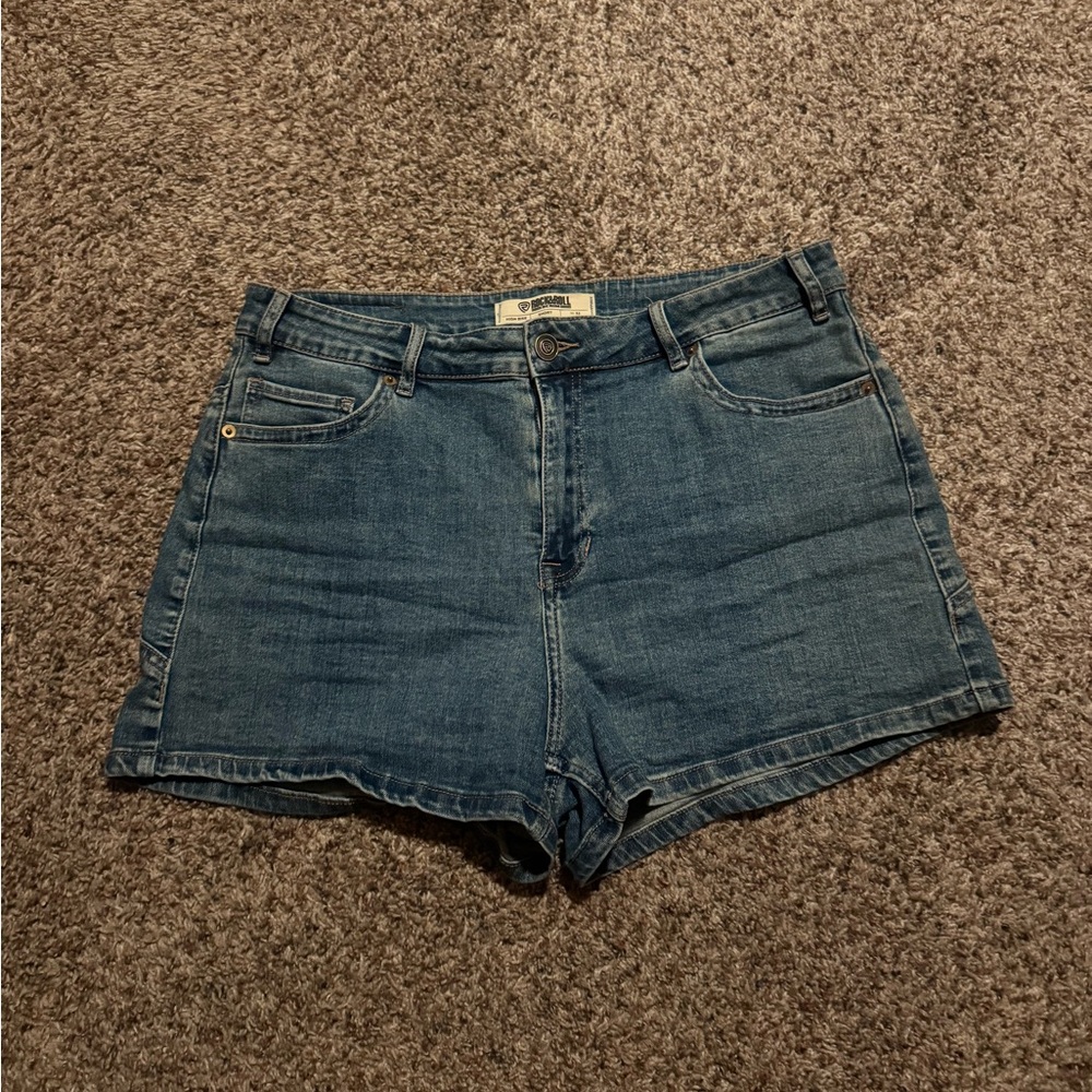 Rock & Roll Cowgirl Mid-Rise Denim Shorts in Blue